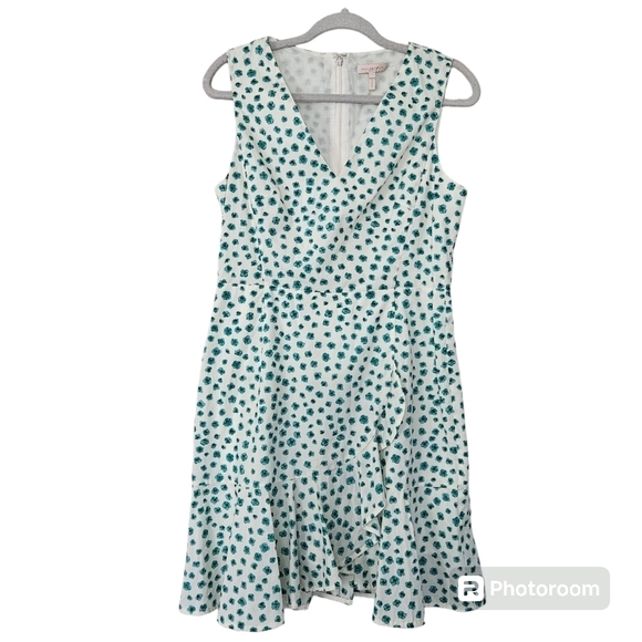 Rebecca Taylor Emerald Daisy Floral Print Dress 6 Flounce Ruffle Hem Sleeveless - Picture 2 of 10